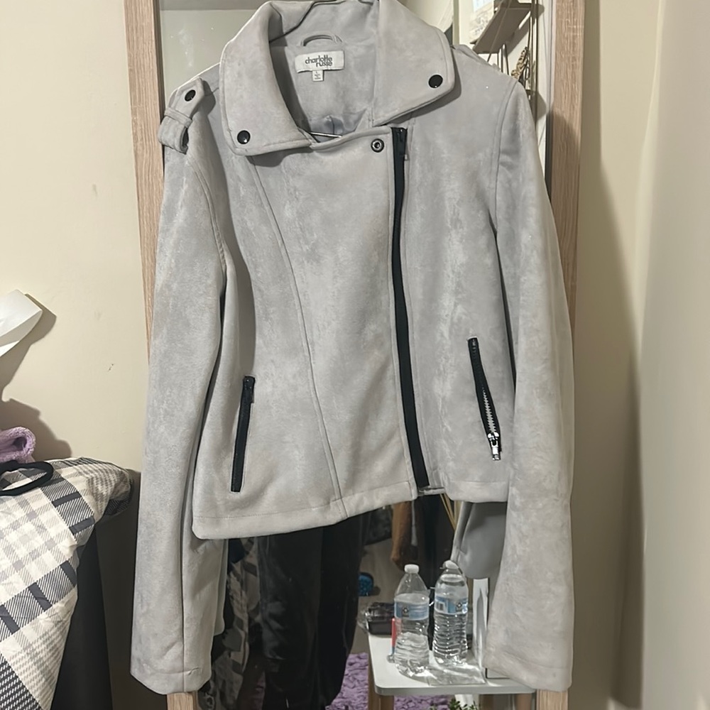 Womens gray suede cropped jacket